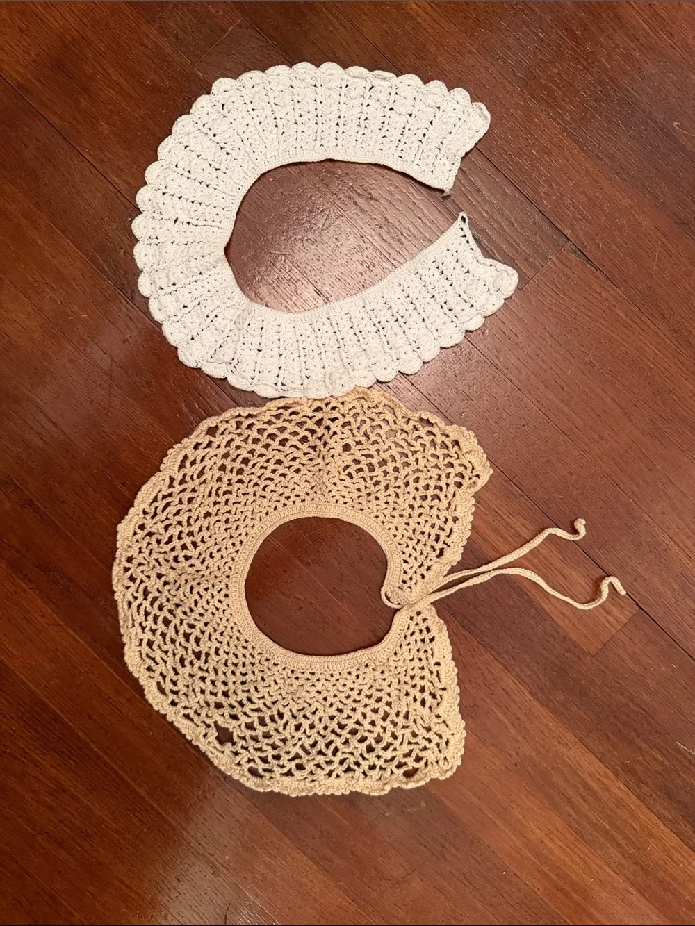 2 Piece Bundle Antique Crochet Detachable Collars in Cream and Beige